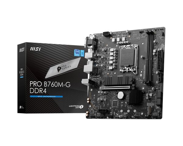 MSI PRO B760M-G DDR4 | SOCKET LGA 1700 | CHIPSET INTEL B760 | SOPORTE INTEL CORE 12ª/13ª/14ª GEN | 2X DDR4 HASTA 64GB | FRECUENCIA HASTA 4800MHZ (OC) | 1X PCI-E 4.0 X16 | 1X PCI-E 4.0 X1 | 2X M.2 P