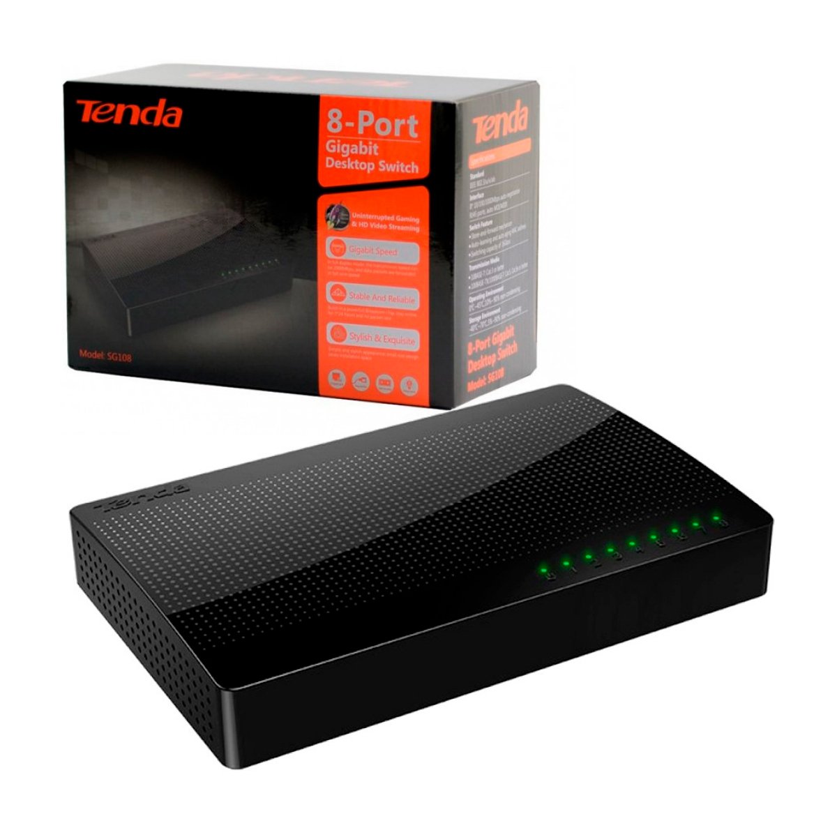 SWITCH TENDA SG108M | 8 PUERTOS | GIGABIT | CARCASA DE PLáSTICO	