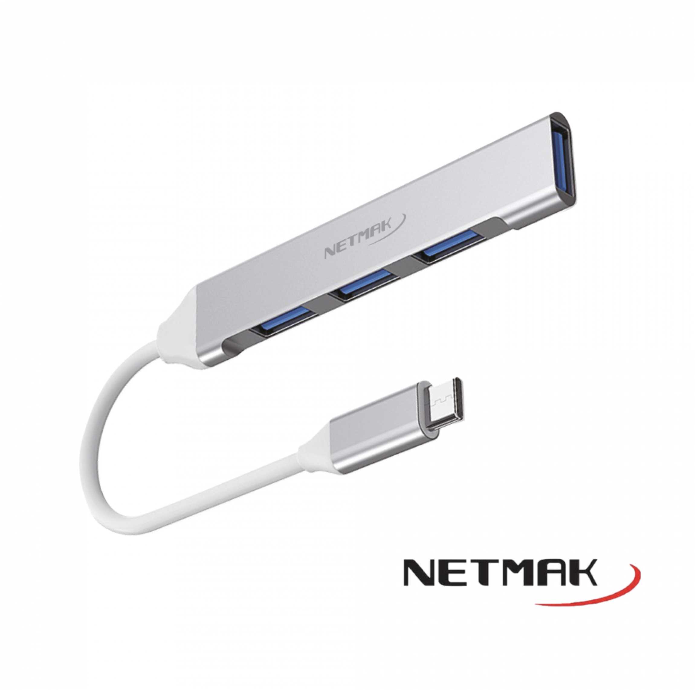 HUB USB TIPO C 4 PUERTOS NETMAK NM-AC9 3 PUERTOS 3.0 +1 PUERTO 2.0