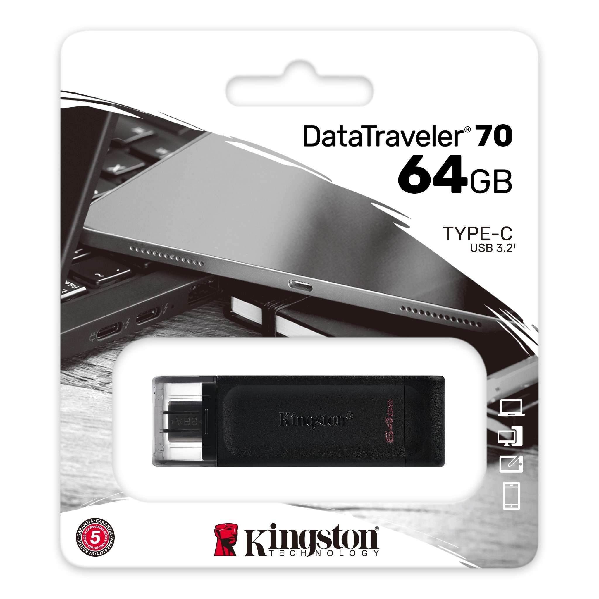 PEN DRIVE 64GB KINGSTON USB-C NEGRO DT70