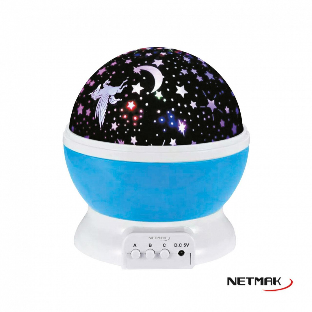 BOLA DE LUZ GIRATORIA UNICORNIO NETMAK NM-503 LAMPARA VELADOR ESTRELLAS 