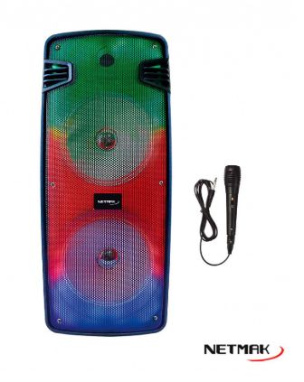 PARLANTE PORTATIL BLUETOOTH NETMAK NM-YANKEE KARAOKE  2 X 8 PULGADAS CON MICROFONO	