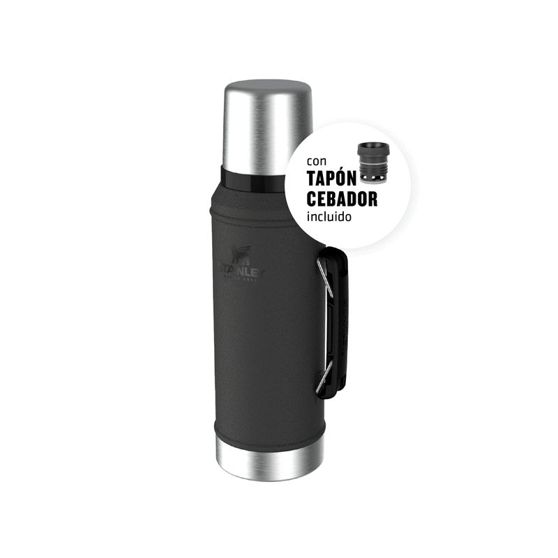 TERMO STANLEY CLASSIC 1 LITRO NEGRO CON TAPON CEBADOR